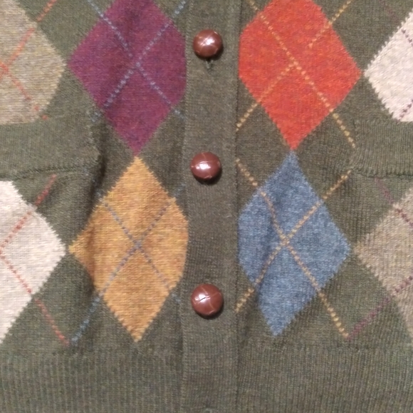 XXL avocado green lambswool made in Ireland argyle sweater - Picture 4 of 4